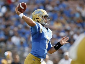 UCLA quarterback Josh Rosen passes the ball against Texas A&M during the first quarter of an NCAA college football game, Sunday, Sept. 3, 2017, in Pasadena, Calif. (AP Photo/Danny Moloshok)