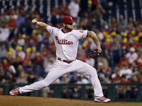 Philadelphia Phillies' Ben Lively pitches during the second inning of a baseball game against the Oakland Athletics, Saturday, Sept. 16, 2017, in Philadelphia. (AP Photo/Matt Slocum)