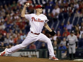 Philadelphia Phillies' Nick Pivetta pitches during the second inning of a baseball game against the Miami Marlins, Tuesday, Sept. 12, 2017, in Philadelphia. (AP Photo/Matt Slocum)