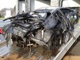 The remains of a  2007 Lamborghini Murcielago damaged in a street racing incident in Surrey.