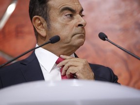 Carlos Ghosn, Chairman and CEO of Renault-Nissan Alliance, addresses the media during a press conference held in Paris, France, Friday, Sept. 15, 2017. The Renault-Nissan alliance is ramping up electric car production, vowing 12 new models by 2022 and to make electric cars 30 percent of its overall production. (AP Photo/Thibault Camus)
