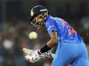 India's Hardik Pandya bats during the third one-day international cricket match between India and Australia in Indore, India, Sunday, Sept. 24, 2017. (AP Photo/Rajanish Kakade)