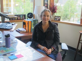 In this Wednesday, Sept. 6, 2017 photo, Amy Mead, municipal attorney for the City and Borough of Juneau, poses in her office in Juneau, Alaska. The city is planning a one-year pilot program aimed at addressing repeat shoplifters. (AP Photo/Becky Bohrer)