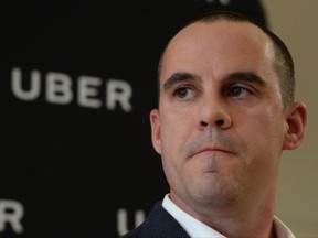 Jean-Nicolas Guillemette, Uber Quebec's general manager, addresses a news conference in Montreal, Tuesday, Sept.26, 2017. Ride-hailing company Uber says it will cease operating in Quebec next month if the province doesn't rescind new rules introduced last week. THE CANADIAN PRESS/Ryan Remiorz