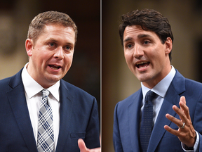 Conrad Black is predicting the Conservatives, led by Andrew Scheer, left, will gain 10 seats in Quebec in the 2019 federal election, but that the Liberals, led by Justin Trudeau, will still come out a nose ahead.