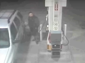 A scene from security-camera video of the suspect in the Sept. 15, 2012 death of 44-year-old gas station attendant Jeyesh Prajapati.