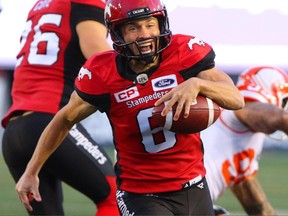 Calgary Stampeders kicker Rob Maver runs for a first down against the B.C. Lions on Sept. 16.