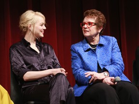 Emma Stone and Billie Jean King attend The Academy of Motion Picture Arts & Sciences Hosts an Official Academy Screening of: Battle of the Sexes.