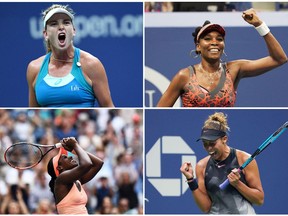 Clockwise from top left: Coco Vandeweghe, Venus Williams, Madison Keys and Sloane Stephens are the first American quartet in the U.S. Open women's semifinals since 1981.