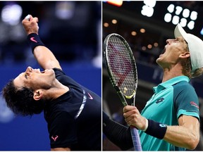 Rafael Nadal (left) and Kevin Anderson celebrate their respective semifinal victories at the U.S. Open on Sept. 8.