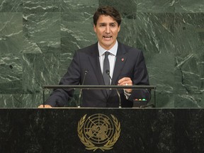 Canadian Prime Minister Justin Trudeau addresses the United Nations General Assembly at the United Nations Headquarters in New York City, Thursday September 21, 2017.