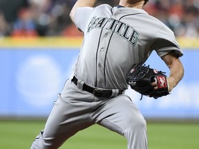 Seattle Mariners starting pitcher Andrew Moore delivers during the first inning of a baseball game against the Houston Astros, Sunday, Sept. 17, 2017, in Houston. (AP Photo/Eric Christian Smith)