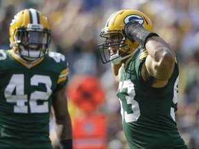 Green Bay Packers' Nick Perry reacts after sacking Seattle Seahawks' Russell Wilson during the first half of an NFL football game Sunday, Sept. 10, 2017, in Green Bay, Wis. (AP Photo/Jeffrey Phelps)