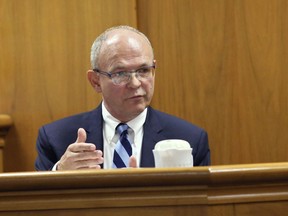 Dr. Gregory VanRybroek who evaluated Annissa Weier's mental state at the time of the crime, testifies Thursday, Sept. 14, 2017, in Waukesha County Court, Waukesha County, Wis.  Prosecutors allege that Weier and her friend, Morgan Geyser, lured classmate Payton Leutner into a Waukesha park in May 2014 and stabbed her 19 times. The girls have said it was an effort to  to please a fictional horror character known as Slender Man.  (Michael Sears//Milwaukee Journal-Sentinel via AP, Pool)
