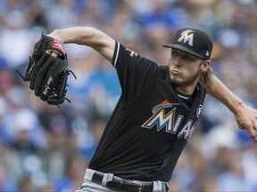 Miami Marlins' Adam Conley pitches to a Milwaukee Brewer batter during the first inning of a baseball game Saturday, Sept. 16, 2017, in Milwaukee. (AP Photo/Tom Lynn)