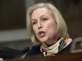 In this March 14, 2017 photo, Sen. Kirsten Gillibrand, D-N.Y., questions Marine Gen. Robert B. Neller, the commandant of the Marine Corps, at a Senate Armed Services Committee on Capitol Hill in Washington.  Gillibrand says sexual assault within the U.S. armed forces remains pervasive. That's despite numerous changes to the military justice code ordered by Congress in the last five years. (AP Photo/J. Scott Applewhite)