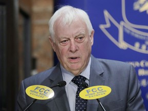 Chris Patten, Hong Kong's last British governor, listens to questions at The Foreign Correspondents' Club to promote his new book in Hong Kong, Tuesday, Sept. 19, 2017. Patten says that calls for an independent Hong Kong dilutes support for its democracy and its people should engage in useful dialogues. (AP Photo/Vincent Yu)