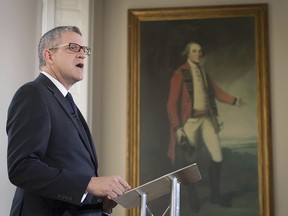 Director General of MI5 Andrew Parker delivers a speech in central London, on the security threat facing Britain, Tuesday Oct. 17, 2017.