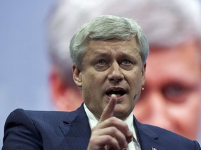 Former Prime Minister of Canada Stephen Harper speaks at the 2017 American Israel Public Affairs Committee (AIPAC) policy conference in Washington on March 26, 2017.