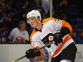 Philadelphia Flyers prospect Nolan Patrick skates in warm-up before a game against the New York Islanders on Sept. 17.