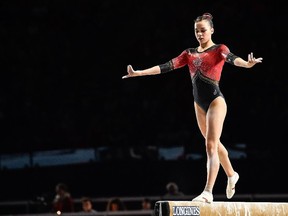 Brooklyn Moors of Canada competes on the balance beam during  the Artistic Gymnastics World Championships on Oct. 3, 2017 in Montreal.