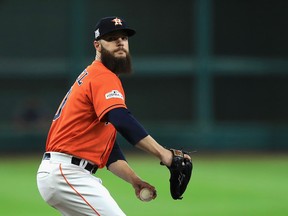 Dallas Keuchel of the Houston Astros throws a pitch in the first inning against the Boston Red Sox during Game 2 of the American League Division Series.