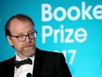George Saunders on stage at the Man Booker Prize dinner and reception at The Guildhall on October 17, 2017 in London, England.