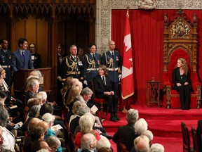 Canadian Prime Minister Justin Trudeau delivers his speech to the newly sworn-in  Governor general Julie Payette in the Senate in Ottawa, Ont., Oct. 2, 2017.