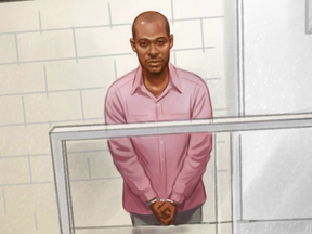 A sketch of Ali Omar Ader at a 2015 court appearance.