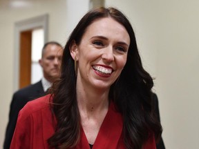 Leader of the Labour Party Jacinda Ardern arrives for a press conference at Parliament in Wellington on Oct. 19, 2017.