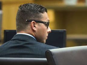 FILE - This May 16, 2016 file photo shows former Mesa, Ariz., Police Officer Philip Brailsford in Maricopa County Superior Court during a hearing. Brailsford goes on trial the week of Oct. 23, 2017, on a murder charge in the January 2016 shooting death of Daniel Shaver of Granbury, Texas, at a hotel in Mesa. Brailsford has said he shot Shaver because he believed Shaver was reaching for a gun during a tense encounter outside his hotel room. Prosecutors say no gun was found on Shaver's body and maintain the on-duty shooting wasn't justified. (Tom Tingle/The Arizona Republic via AP, Pool, File)