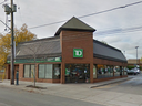 The TD Canada Trust branch in west-end Toronto where a 15-year-old boy's alleged robbery spree came to an end on Friday.