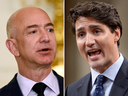 Prime Minister Justin Trudeau’s letter to Amazon CEO Jeff Bezos, left, puts a heavy emphasis on Canada as an open, tolerant and multicultural society.