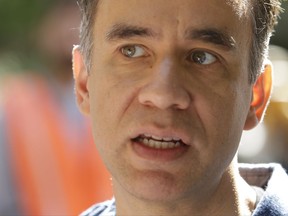 FILE - IN this Sept. 18, 2015, file photo, Fred Armisen is shown during the filming of the television show "Portlandia" in Portland, Ore. During a recent appearance on the PBS ancestry series "Finding Your Roots," Armisen learned that his grandfather was a legendary dancer from Japan who, while living in Germany in the 1930s and 40s, allegedly volunteered in propaganda work for the Third Reich and moonlighted as a spy for the emperor in Tokyo. (AP Photo/Don Ryan, File)