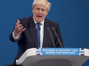 U.K. Foreign Secretary Boris Johnson as he delivers his speech at the annual Conservative Party conference in Manchester, England, on 3, 2017.