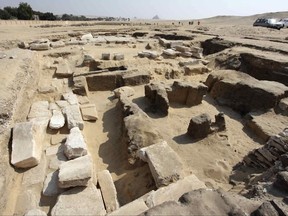 This undated photo released by the Egyptian Ministry of Antiquities shows the remains of a recently discovered temple for King Ramses II, in Abusir, southwest of Cairo. The temple may shed light on the life of the pharaoh of the 19th Dynasty, over 3,200 years ago. Mustafa Waziri, the head of agency, has told The Associated Press on Monday, Oct. 16, 2017, that the discovery was made by an Egyptian-Czech mission in the village of Abusir near the step pyramid of Saqqara. (Egyptian Ministry of Antiquities via AP)