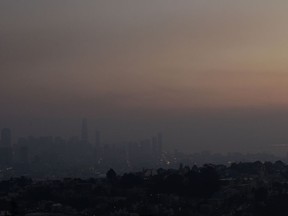 Smoke from regional wildfires obscures the skyline in San Francisco, Thursday, Oct. 12, 2017. Gusting winds and dry air forecast for Thursday could drive the next wave of devastating wildfires that are already well on their way to becoming the deadliest and most destructive in California history. (AP Photo/Jeff Chiu)