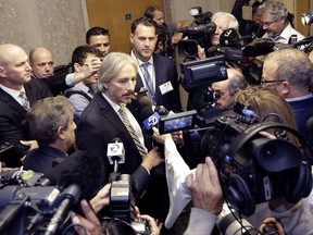 Matt Gonzalez, chief attorney of the San Francisco Public Defender's Office, speaks to reporters at a courthouse in San Francisco, Monday, Oct. 23, 2017. A trial begins this week for Jose Ines Garcia Zarate, a Mexican man who set off a national immigration debate after he fatally shot Kate Steinle on a San Francisco pier on on July 1, 2015. (AP Photo/Jeff Chiu)