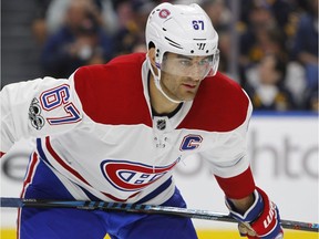 Montreal Canadiens captain Max Pacioretty lines up for a faceoff against the Buffalo Sabres on Oct. 5.