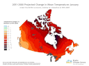 How temperature is likely to change in Canada by 2080 under a high carbon scenario, with humans continuing to emit more and more greenhouse gases into the atmosphere
