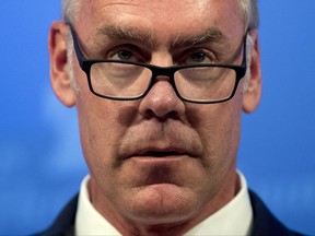 FILE - In this Sept. 29, 2017, file photo, Interior Secretary Ryan Zinke speaks on the Trump Administration's energy policy at the Heritage Foundation in Washington. The Campaign Legal Center, a watchdog group, is accused Zinke and his dormant congressional campaign on Monday, Oct. 30, of skirting contribution laws when it sold a motor home to a friend of Zinke at a steep discount. (AP Photo/Andrew Harnik, File)
