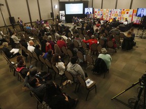 Commissioner Michelle Audette listens to family testimony at the opening day of hearings at the National Inquiry into Missing and Murdered Indigenous Women and Girls in Winnipeg on October 16, 2017. A Mi'kmaq activist said she felt the presence of missing and murdered Indigenous women as families gathered in Nova Scotia for this week's community hearings, and their stories of loss deserve to be told.Cheryl Maloney said she sensed a "healing energy" in the air during Sunday's opening ceremonies ahead of the three-days of hearings by the inquiry looking into the deaths and disappearances of Indigenous women and girls. The hearings are being held at Membertou First Nation in Cape Breton. THE CANADIAN PRESS/John Woods