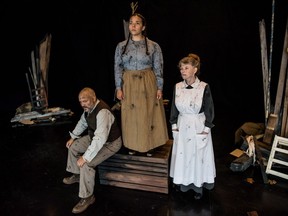 Troy Adams, left, as Edward, Lisa Nasson, centre, as Genevieve, and Mauralea Austin, as Greer, are seen perfoming in "Lullaby: Inside The Halifax Explosion" in an undated handout photo. The new play seeks to tell untold stories ahead of the disaster's 100th anniversary, and although the plot of Lullaby: Inside The Halifax Explosion is fictitious, the play's themes about race are not. THE CANADIAN PRESS/HO-Stoo Metz, *MANDATORY CREDIT*