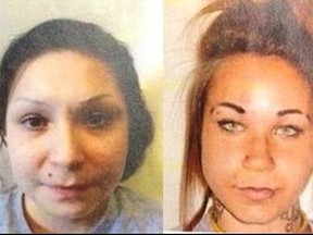 Police are warning the public about two inmates who escaped from the Edmonton Institution for Women on Monday night. Prison officials say Samantha Faye Toope, 20, left, and Kelsie Laine Marie Mast, 23, seen in this composite image made from two undated police handout photos, are accused of jumping a fence on the east side of the prison. THE CANADIAN PRESS/HO-Edmonton Police Service, *MANDATORY CREDIT*