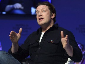 British chef Jamie Oliver speaks at a panel session during the 47th annual meeting of the World Economic Forum, WEF, in Davos, Switzerland, Wednesday, Jan. 18, 2017.