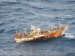 A Japanese fishing boat lost in the Pacific Ocean after the March 2011 earthquake and tsunami was sighted drifting 150 nautical miles of the southern coast of Haida Gwaii by the crew of an aircraft on a routine surveillance patrol. Transport Canada has identified many vessels of concern, including abandoned and unseaworthy ships in waters along the entire British Columbia coast. More than three dozen are currently moored in Ladysmith Harbour.THE CANADIAN PRESS/HO-Department of National Defence MANDATORY CREDIT