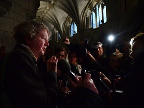 Ethics Commissioner Mary Dawson speaks to reporters after appearing as a witness at a commons committee on Parliament Hill, in Ottawa on Tuesday, October 17, 2017. As Dawson probes further into whether Finance Minister Bill Morneau's life before politics is compromising his work in cabinet, the Liberals repeat publicly he's done exactly what she's told him to do. THE CANADIAN PRESS/Sean Kilpatrick
