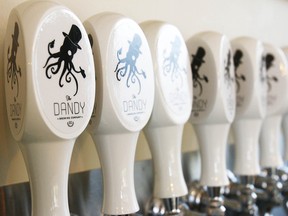 Beer taps at The Dandy Brewing Company are shown after Alberta government announced new funding for craft brewers.  Wednesday, October 25, 2017.