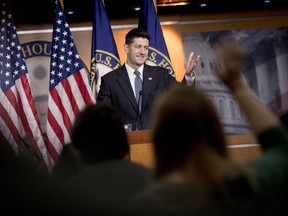 House Speaker Paul Ryan of Wis., takes a question from a reporter during his weekly press conference on Capitol Hill, Thursday, Oct. 26, 2017, in Washington. (AP Photo/Andrew Harnik)