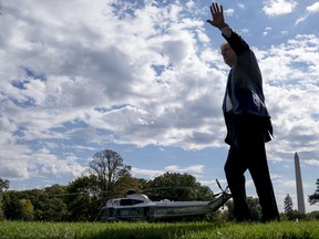 President Donald Trump walks towards Marine One on the South Lawn of the White House in Washington, Wednesday, Oct. 25, 2017, for a short trip to Andrews Air Force Base, Md. and then on to Dallas. (AP Photo/Andrew Harnik)